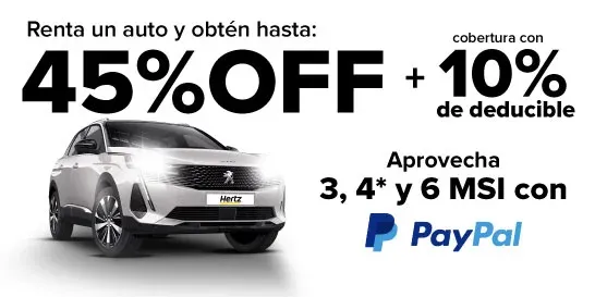 Obtén hasta 45%OFF en renta de auto + Cobertura con 10% de deducible