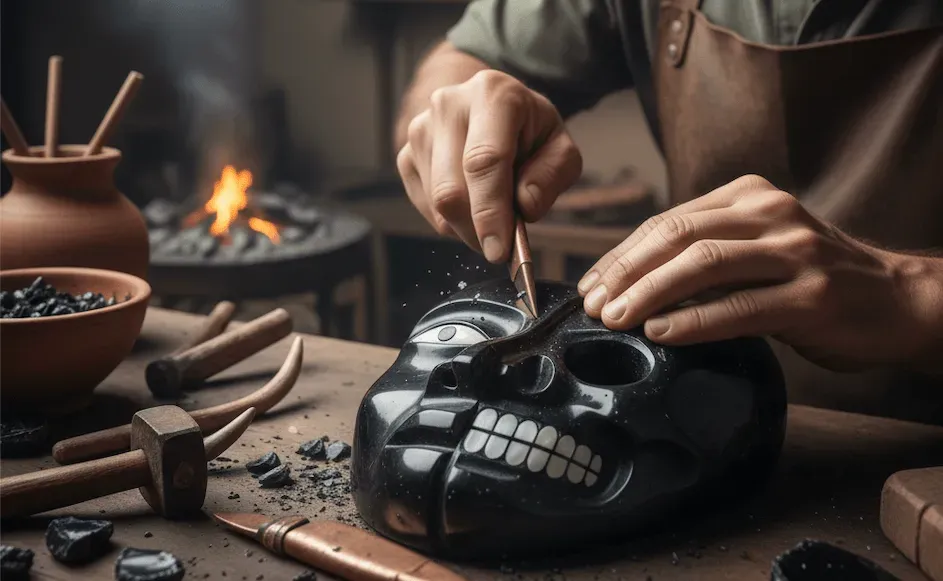 Artesano trabajando obsidiana